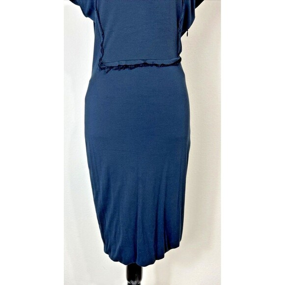 Designer Alexander McQueen Crew Neck Knee Length Navy Dress Size 42 US Size 6 - Picture 6 of 13
